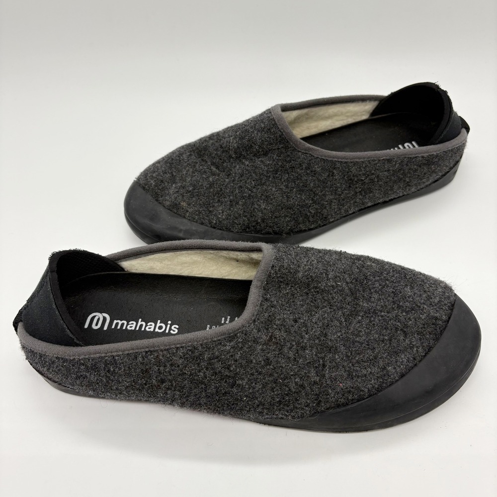 Mahabis Classic Wool Slippers Women's Size 38 Dark Gray Black Comfort Cozy Shoes
